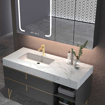 O Gabinete de Banheiro Nanoglass pode ser personalizado de acordo com a cor e o estilo do espaço do banheiro.