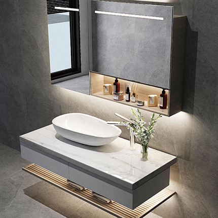 O Gabinete de Banheiro Nanoglass pode ser personalizado de acordo com a cor e o estilo do espaço do banheiro.
